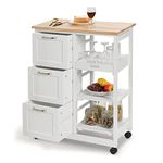 Giantex Kitchen Island Cart, Home Bar Serving Cart, Kitchen Trolley with 3 Large Drawers, Storage Shelf and 3 Tier Shelves, Rolling Storage Cabinet, Mobile Kitchen Cart (White)