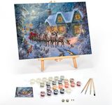 Ledgebay DIY Paint by Numbers Kit for Adults Framed Canvas Beginner to Advanced Paint by Numbers Kit Kits Include Acrylic Paint Set Brushes&Tabletop Easel (Christmas Magic 16" x 20" Framed)