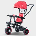 Baybee Maestro 2 in 1 Baby Tricycle for Kids, Smart Kids Tricycle with Parental Push Handle, Cushion seat, Canopy & Safety Guardrail | Kids Cycle Trikes | Baby Cycle for Kids 2 to 5 Years (Red)