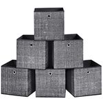 SONGMICS Storage Boxes, Set of 6 Non-Woven Fabric Box with Handle, 30 x 30 x 30 cm, Fit Cube Storage Unit, for Shelves, Foldable, Clothes Storage, Heathered Black RFB006B01