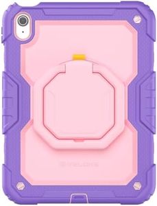 KELOKE Kids Case for iPad (A16) & iPad 10th Gen, Drop-Proof, Easy to Grip | Durable & Kids-Friendly, Rotating Handle Stand, Pencil Holder, 2 Cover (With/Without Screen Protector), Purple