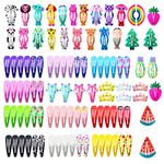 Girls Hair Clips, 100 PCS Children Colorful Hair Barrettes,Non Slip Metal Snap Hair Clips Candy Color Cartoon Design Hair Pins