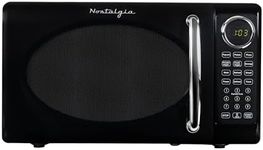 Nostalgia Retro Microwave Oven 0.7 Cu Ft, 700-Watt Countertop Size with Glass Turntable, Child Safety Lock, 8 Auto-Cook Programs, Digital Clock, Black