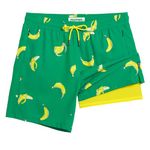 MaaMgic Mens Swim Trunks with Compression Liner 2 in 1 Swimming Shorts Stretch 7" Swimwear Quick Dry Bathing Suits,Banana Green,Medium