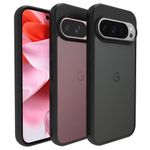 RIGGEAR Shockproof Sleek Hybrid Armor Back Cover Case Compatible with Google Pixel 9 / Pixel 9 Pro (Smoke Black Matte PC + Black TPU Bumper)