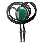 HIMONGOO Turquoise Jade Agate Granite BOLO Tie for Men Women Leather Rope Wedding Necklace Western Cowboy Necktie, Dark Green Jade, Large