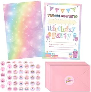 30 Pack Birthday Party Invitations for Girls with Envelopes and Sticker, Cute Birthday Party Invitations Cards for Kids, Party Decorations Supplies for Baby Shower Birthday Party