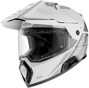 Sena Outlander Dual Sport Bluetooth Smart Motorcycle Helmet with Sound by Harman Kardon, and Mesh and Wave Intercom Communication (Graphic Gloss White, S)