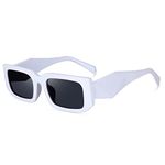 CREATURE Retro Vintage Geomatric Rectangular White Unisex Sunglasses | Stylish Bold Fashion Eyeglass For Men & Women (WHITE)