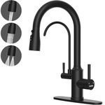 DAYONE Black Kitchen Faucet with Drinking Water Faucet, 3 in 1 Kitchen Sink Faucet with Purfied Water Faucet, 3 Holes Stainless Steel 3-Way Sink Faucet with Water Single Handle, Matte Black