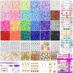 Gionlion 6000 Pcs Clay Beads for Bracelet Making, 24 Colors Flat Preppy Beads for Friendship Bracelet Kit, Polymer Clay Heishi Beads with Charms for Jewelry Making, Crafts Gifts for Teen Girls