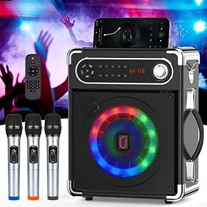 FanFun Karaoke Machine with 3 Wireless UHF Microphones for Adults, Portable Bluetooth Speaker, Party Speaker with Disco Lights for Outdoor, PA System Karaoke Speaker Support TWS/FM/USB/TF Card/AUX/REC