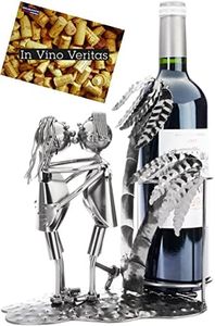 Brubaker Portabottiglie da Vino con Palme - Portabottiglie in metallo Coppia in vacanza sulla spiaggia - Decorazione portabottiglie da 24 cm con biglietto d'auguri - Regalo di vino