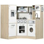 HOMCOM Kids Kitchen Playset Pretend Toy Kitchen w/Role Play Accessories, Sound and Light Effects, Phone, Storage Space