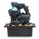 AMOOTEK Tabletop Fountain Rotating Ball Rock Waterfall Office Includes Many Natural River Rocks Decorated with Colorful Lights and Rolling 9.05'' L x 6.89'' W 10.23'' H (AM-298)