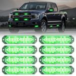 PKINGLAKE 8-Pcs 12 LED Sync Feature Emergency Strobe Grille Lights Ultra Slim Surface Mount Hazard Warning Flashing Light Bar for Firefighter/Construction/Police/Trucks/Vehicles/Car/SUV (Green)