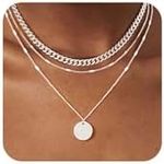 Kyerlyn Layered Silver Necklaces for Women,Sterling Silver Stackable Stack Necklaces for Women Trendy Layering Simple Coin Pendant Chain Choker Necklace Set Gold Jewelry Gifts