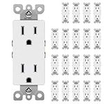 [20 Pack] BESTTEN 15 Amp Decorator Receptacle Outlet, Non-Tamper-Resistant, Standard Electrical Wall Outlet for Residential and Commerical Use, 15A/125V/1875W, cUL Listed, White