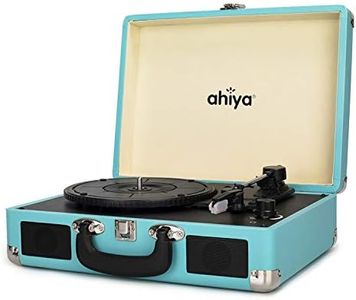 ByronStatics Giradischi in Vinile - Giradischi a 3 velocità, con altoparlanti incorporati, ago di ricambio, uscita linea RCA, ingresso AUX, jack per cuffie, valigia portatile vintage - Nero