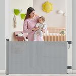 THE LYCHEE TREE Retractable Stair Gate Extend up to 55” wide, 33.86” Tall with Drilling and Non-Drilling Accessories, Baby Gate One Handed Silent Operation Grey Dog Gate for Stairways/Indoor/Outdoor