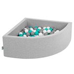 KiddyMoon Soft Ball Pit Quarter Angular 90X30cm/200 Balls ∅ 7Cm / 2.75In For Kids, Foam Ball Pool Baby Playballs, Made In EU, Light Grey:Grey/White/Turquoise