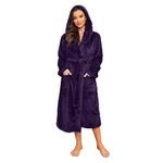 HEARTNICE Womens Hooded Fleece Robe, Thick Warm Plush Bathrobe for Women, Long Fluffy Comfy House Coat Long Fur Fleece(Dark Purple Hooded,S/M)