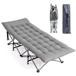 Bonnlo Folding Camping Cot with Thick Pad – Portable Camp Bed for Adults, Single Sleeping Cot with Removable Mattress, 190×71×36cm, Heavy Duty & Lightweight for Travel, Office Nap, Home, Beach (Grey)