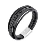 Philip Jones Men's Genuine Black Leather Bracelet with Stainless Steel Clasp