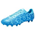 LEOCI Football Shoes - Mens Outdoor Soccer Cleats for Adult Artificial-Turf Outdoor Comfort Cleats Firm Ground Blue Light Blue