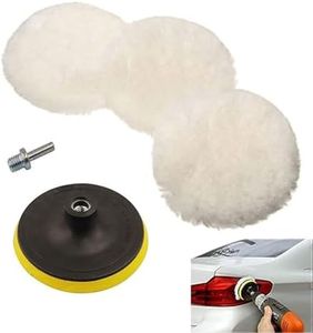 YQkangzhu 5Pcs Wool Buffing Polishing Pad Set, 6in Polishing Buffing Wheel, Wool Cutting Pad, Hook Loop Backing Pad with M14 Drill Buffer Adapter, Woolen Polishing Waxing Kit for Car Motorcycle Glass