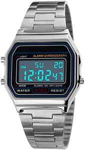 Montre Numérique pour Homme, Bracelet en Acier Inoxydable, Montre de Sport Numérique, Montre Électronique LED, Montre Décontractée avec Rétroéclairage El