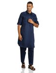 Amazon Brand - Symbol Men's Cotton Pathani Kurta Pyjama Set (2pcs) (Symethset-7_Navy Blazer X-Large), Blue