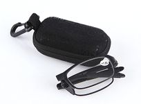 SOOLALA Pocket Size Reading Glasses Super-Lite TR90 Folding Unbreakable Readers with Clip Holder Zipper Case, Black, +2.0