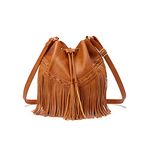 Gladdon Leather Bucket Bags for Women Crossbody Purses with Drawstring Ladies Tassel Hobo and Shoulder Handbags Brown