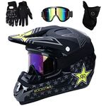 UIGJIOG Full Face Motorcycle Helmet, adult Motocross Motorcycle Helmet MX ATV Scooter, with Goggles Gloves Mask,DOT Certification,Black,L(56~57cm)