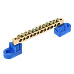 sourcing map Terminal Ground Bar Screw Block Barrier Brass 12 Positions Blue for Electrical Distribution