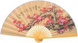 Kichvoe 1pc Large Fan Wall Decor: Oriental Feng Shui Wall Fan Flower Chinese Fan Chinese Japanese Traditional Fans Wall Background Fan Hanging Decor (90×50cm/35×19inch)