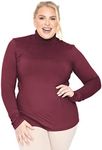 Women's Plus Size Warm Long Sleeve Turtleneck Top | Ultra Soft | Adult XL to 5X, Burgundy, X-Large