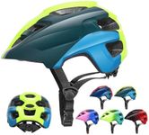 RaMokey Kids Helmet, Kids Bike Helmet for Boys Girls, Cycle Helmet with Visor for Kids 3-13, Childrens Bike Helmet Bicycle Cycling Helmet(S/M 48-56CM) (Green+Blue)