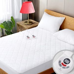 Heated Mattress Pad King Size Quilted Zone Heating Electric Bed Warmer Luxury Comfort Heat Mattress Pad Cover Dual Controller（10 Heat Setting | 1-12 Hours Auto Shut Off | with 8-21 Inch Deep Pocket）