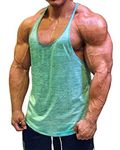 Muscle Cmdr Men's Stringer Tank Tops Bodybuilding Y-Back T-Shirts Gym Fitness Workout Training Running T-Shirts Athletic Quick Dry Top (Green,Thin Shoulder,L)