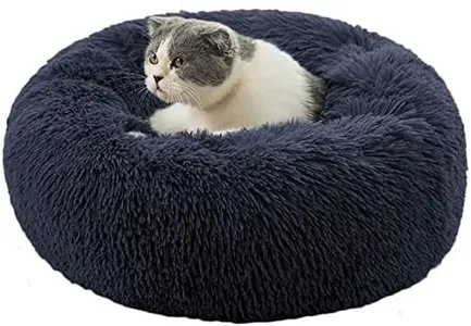 BinetGo Dog Bed Calming Cat and Dog Beds, 20 inches Navy Cat Bed, Black/Pink/Beige Puppy Bed,Original Calming Donut Cat and Dog Bed in Shag Fur– Machine Washable, Anti Slip Waterproof Bottom