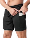 Bold Fitness. Men's 2 in 1 Workout Running Shorts Lightweight Training Yoga Gym Short with Pockets Cycling Shorts (in, Alpha, M, Regular, Black)
