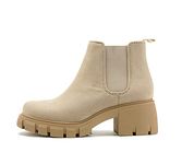 Soda PIONEER ~ Women Lug Sole Mid Heel Chelsea Fashion Ankle Bootie w/Double Elastic Gore, Lt-wheat, 9