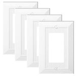 Modern Decorative Wall Plate Switch Plate Outlet Cover, Vintage Retro Wood Grain Design(Single Decorator-4 Pack, White)