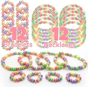 Candy Bracelets & Necklace Bulk 24 Count,(12 Bracelets & 12 Necklace) Individually Wrapped -Stretchable, Edible, Colorful Fruit Flavor for Party Favor Supplies and Goodie Bags Basket Fillers