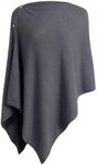 PULI Women's Versatile Knitted Shawls Scarf Poncho Sweater with Buttons Lightweight Spring Summer Fall Wraps noble grey