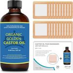 Castor Oil Pack Wrap, 20 PCS Castor Oil Packs and 8 fl.oz Castor Oil for Liver Detox, Highly Absorbent Self-Adhesive Castor Oil Wrap Organic Cotton, No Wash Easy to Use Anti-Seepage(Oil Included)