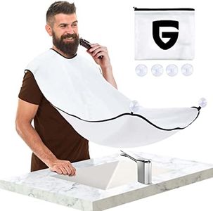 Beard Bib Apron for Men, Valentines Day Gifts for Him Boyfriend Husband, Beard Trimming Catcher Bib, Waterproof Non-Stick Beard Catcher, 4 Suction Cups, One Size Fits All, Grooming Accessories(White)