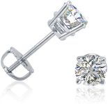 IGI Certified 1/2ct tw Round REAL Diamond Solitaire Stud Earrings for Women set in 14K White Gold with Screw-Backs